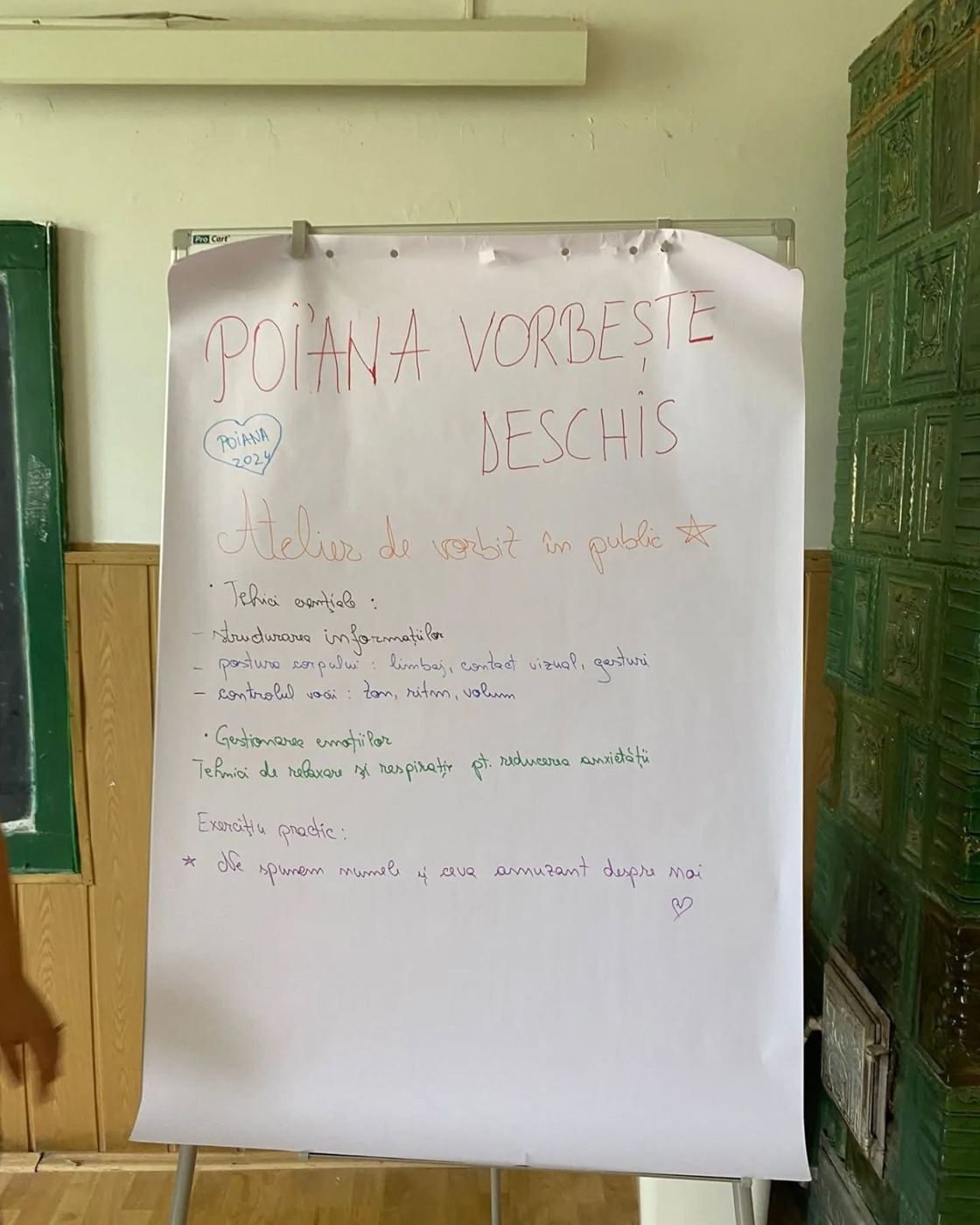 Flipchart de la atelierul de vorbit în public